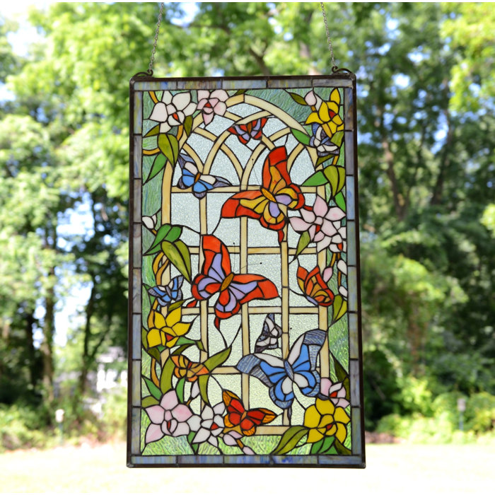 Astoria Grand Stained Glass Butterfly Garden Window Panel Wayfair